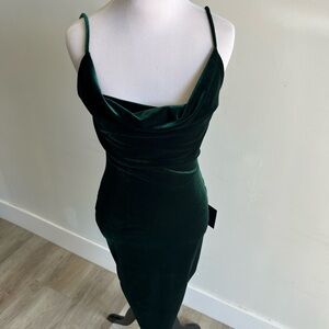 Lulu's Green Bodycon Dress with Cowl Neck and Slit